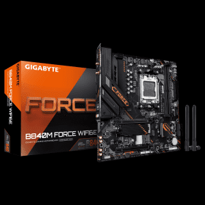 Bild zu Moederborden: Compact AMD B840-moederbord met Wi-Fi 6E en oranje accenten bij Gigabyte