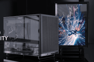 Bild zu Behuizingen: Gigabyte rust mATX-kast uit met scherm als zijpaneel en verplaatsbare handvaten